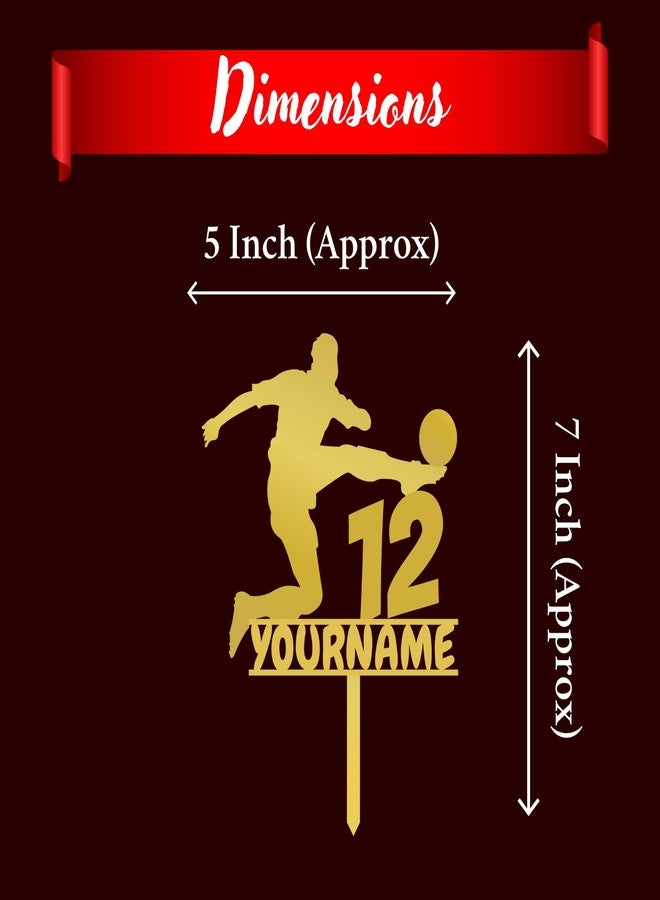 Yellow Nuts Personalised Football Soccer Cake Topper For Birthday Acrylic Golden Sports Theme Boys Mens Girls Props Cake Decor Decoration (Style 1) - Image 2